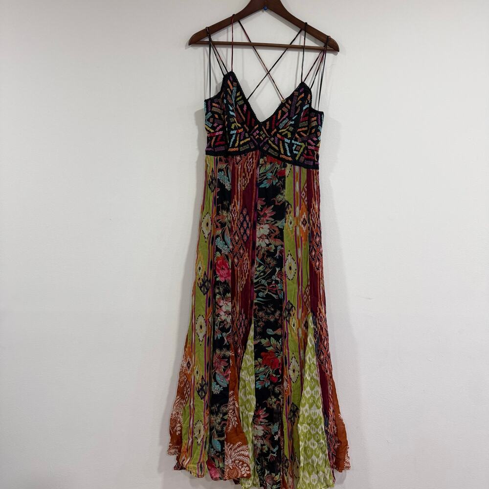 Anthropologie Boho Multi Print V-Neck Maxi Dress Size US 2 - Picture 8 of 11